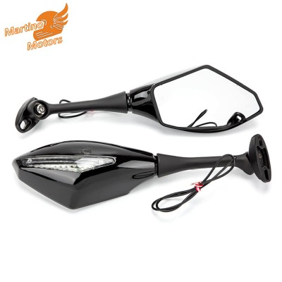 1对摩托车后视镜，带高亮度Led转向信号镜改装配件